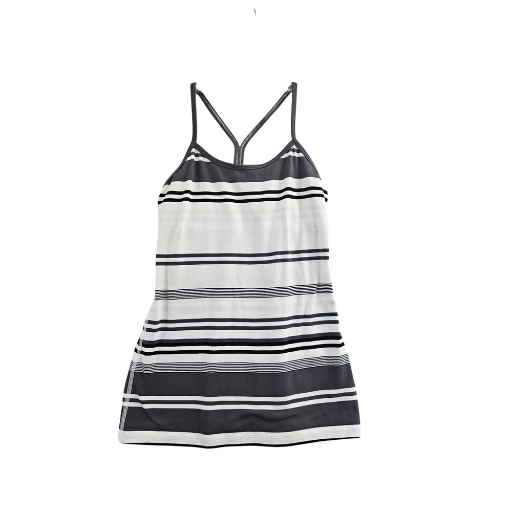 Lululemon Tank Top Womens 6 Gray White Striped Racerback Built-in Bra Athletic